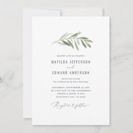 Anúncio Casamento com folhagem de ramo de oliveira minimal