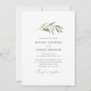 Anúncio Casamento com folhagem de ramo de oliveira minimal