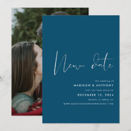 Anúncio Casamento Com Nova Data Foto Minimalista Azul Turq