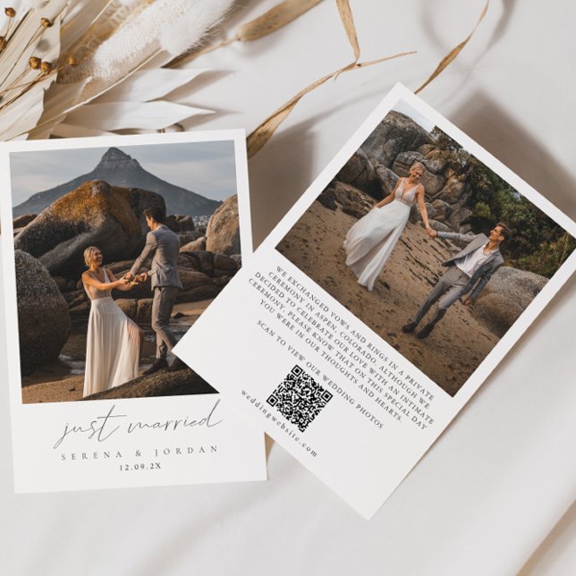 Anúncio Casamento com Recem casados de Foto do Código QR M (Modern QR Code 2 Photo Just Married Wedding Announcement)