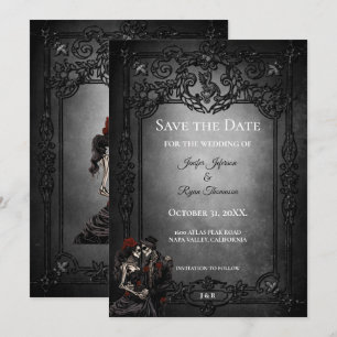Anúncio Casamento Dark Gothic Halloween salvar a data