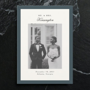 Anúncio Casamento de Cinzas de Teal com Foto de Caligrafia