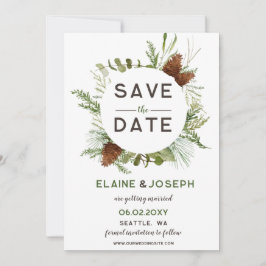 Anúncio Casamento de Conífer Rustic Pine cone Salve a Data