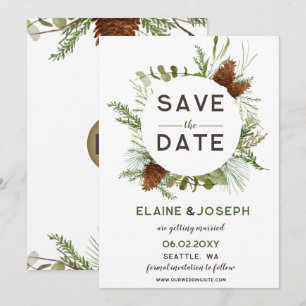 Anúncio Casamento de Conífer Rustic Pine cone Salve a Data