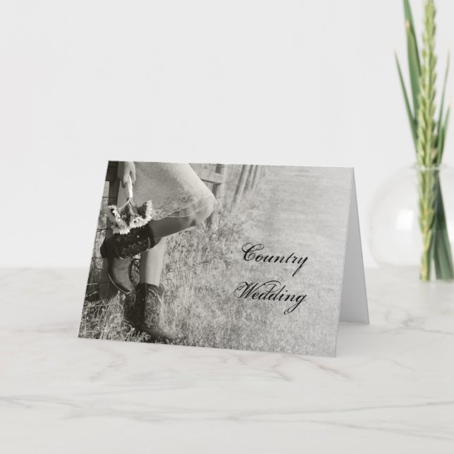 Anúncio Casamento de Cowgirl e Sunflower Salve a Data BW (Frente)