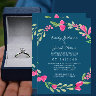 Anúncio Casamento de Elegância Azul, Oceano Verde Floral R