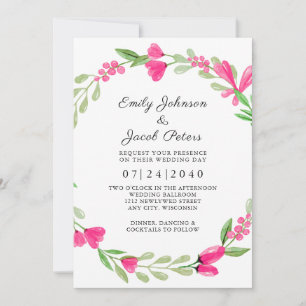 Anúncio Casamento de Elegância Branca, Verde-Floral Rosa