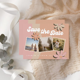 Anúncio Casamento de Foto Cor-de-Rosa Laranja Retroativo S