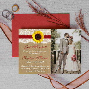 Anúncio Casamento de Foto de Casamento Rustic Kraft Sunflo