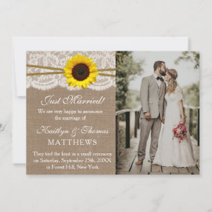 Anúncio Casamento de Foto Rustic Sunflower