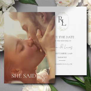 Anúncio Casamento de Fotografia do Monograma Floral Verde-