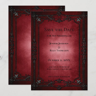 Anúncio Casamento de Halloween em estilo gótico vermelho p
