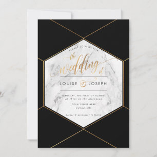 Anúncio Casamento de Marble+Faux Dourado Honeycomb