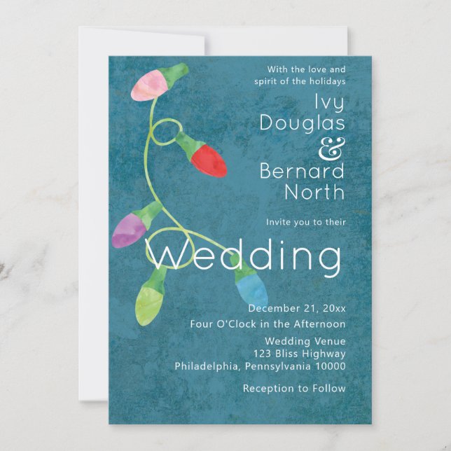 Anúncio Casamento De Natal Moderno Com Luzes De Férias (Frente)