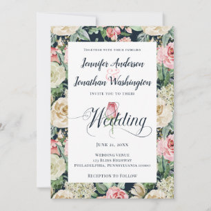 Anúncio Casamento de Padrão Floral de Rosa Watercolor Vict
