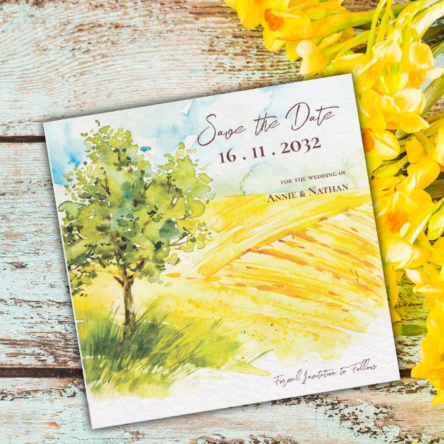 Anúncio Casamento de Paisagem Amarela Chic Bright (Chic Bright Yellow Farmland Landscape Wedding Announcement)