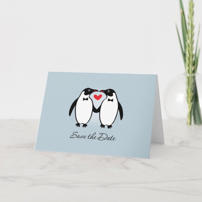 Anúncio Casamento De Pinguins De Gay Bonito Salva A Data (Frente)