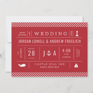 Anúncio Casamento de Praia Náutica Vermelha e Azul