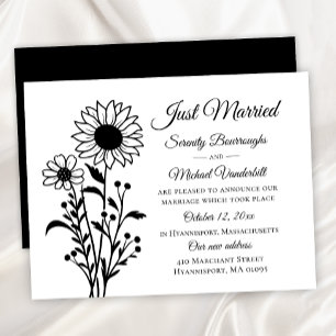 Anúncio Casamento de Recem casados Branco Negro Floral Ele