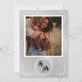 Anúncio Casamento de Vintage Silver e White Ornamental Bor