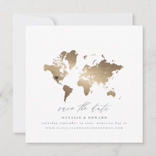 Anúncio casamento Dourado do mapa do mundo das aquarelas