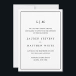 Anúncio Casamento elegante de monograma branco e preto sim<br><div class="desc">Anúncio de casamento simples apresentando um design moderno, mas elegante, com suas duas letras de monograma no topo e seus detalhes cercados por uma fina borda. Todo o texto está em preto, sobre um fundo branco e as fontes e cores de fundo podem ser alteradas para qualquer cor desejada clicando...</div>