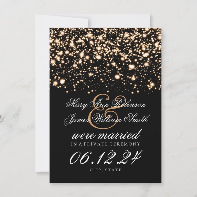 Anúncio Casamento Elegante / Elopement Dourado Meia-Noite (Frente)