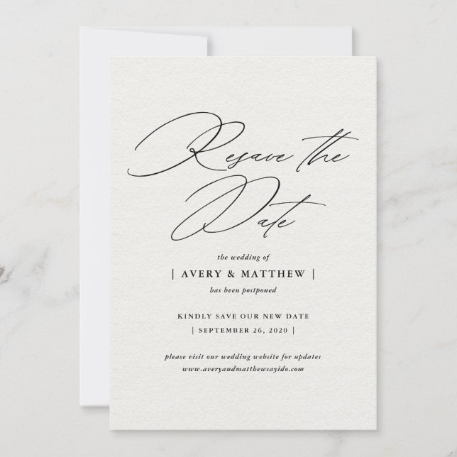 Anúncio Casamento Elegante Mínimo Re-Salvar a Data (Frente)