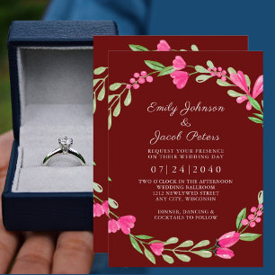 Anúncio Casamento Elegante Vermelho Escuro Vermelho Cor-de