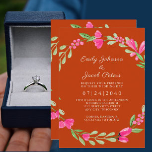 Anúncio Casamento Elegante Vermelho Vermelho Cor-de-rosa-v