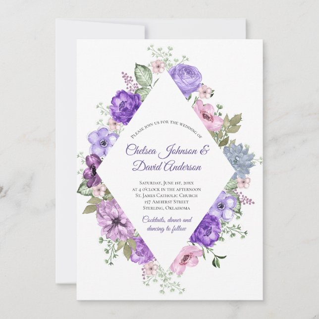 Anúncio Casamento Floral Roxo Rosa Violeta Ultra Verde (Frente)