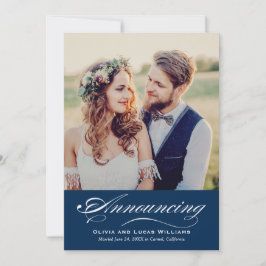 Anúncio Casamento Foto de Noivado Azul Marinho Elegante em