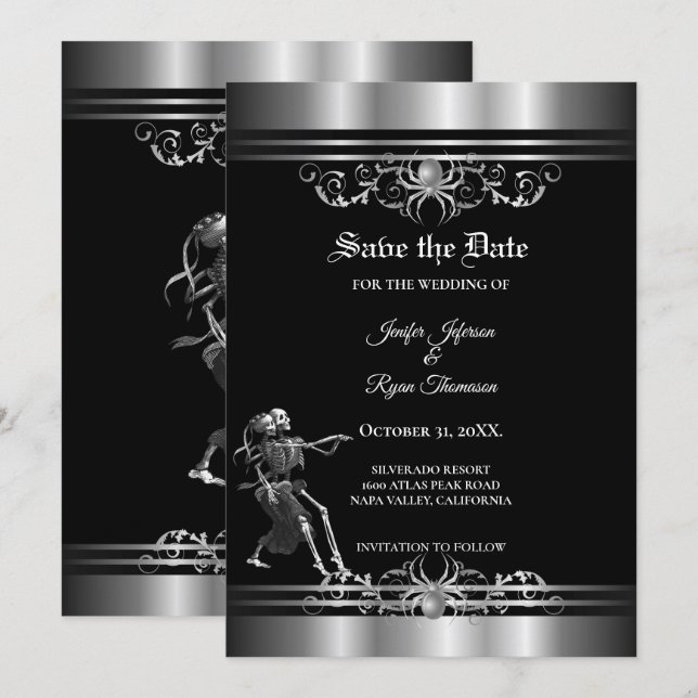 Anúncio Casamento gótico de halloween save the date (Frente/Verso)