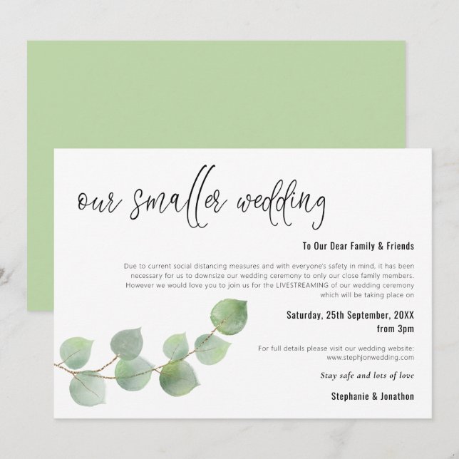 Anúncio Casamento Menor Redução de Script Elegante Eucalip (Frente/Verso)