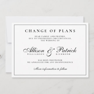 Anúncio Casamento Minimalista Preto e Branco Adiado