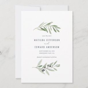 Anúncio Casamento mínimo moderno de folhagem de oliveira