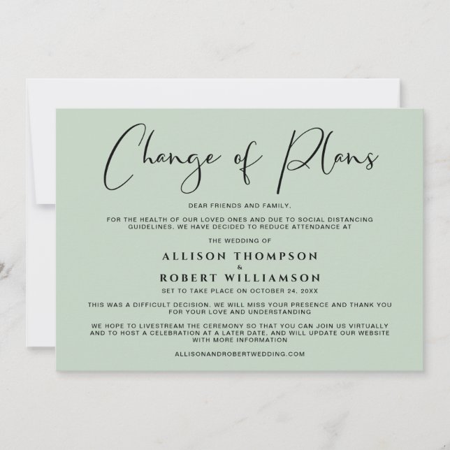 Anúncio Casamento Pequeno Mudança de Planos Verde Sage (Frente)