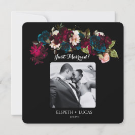 Anúncio Casamento Romântico Negro, Borgonha e Teal Floral