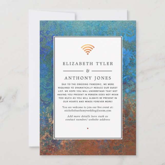 Anúncio Casamento Virtual Grunge Copper Patina & Turquoise (Frente)