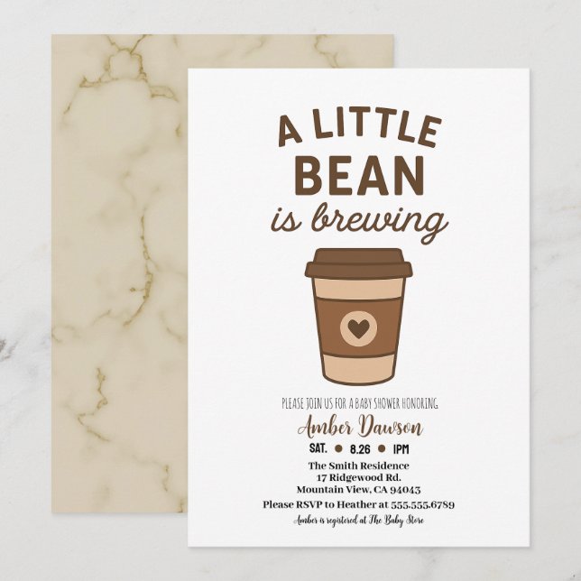 Anúncio Chá de Bebê Café Neutro Marrom e Branco Fofo (Frente/Verso)