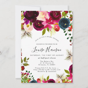 Anúncio Chá de panela, Borgonha, Blush+Marinho Watercolor