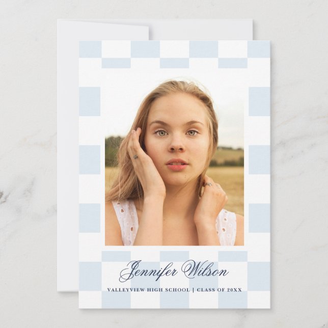 Anúncio Checkered Grad graduation announcement Blue (Frente)