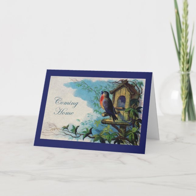 Anúncio Chegando em casa, Vintage Robin com Birdhouse (Frente)