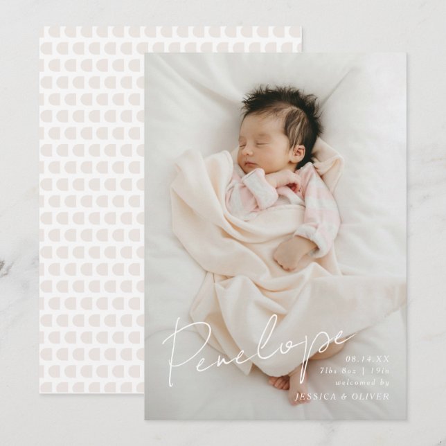 Anúncio Cheio sangrou o nome do bebê caligráfico moderno (Frente/Verso)