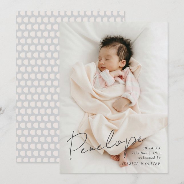 Anúncio Cheio sangrou o nome do bebê caligráfico moderno (Frente/Verso)