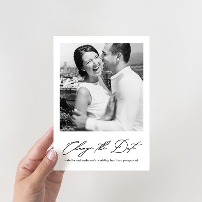 Anúncio Chic Adiamento de Casamento com Foto da Nova Data (Criador carregado)
