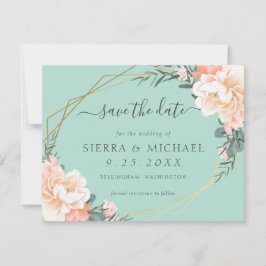 Anúncio Chic Mint Green Peach Dourado Floral Salvar a Data