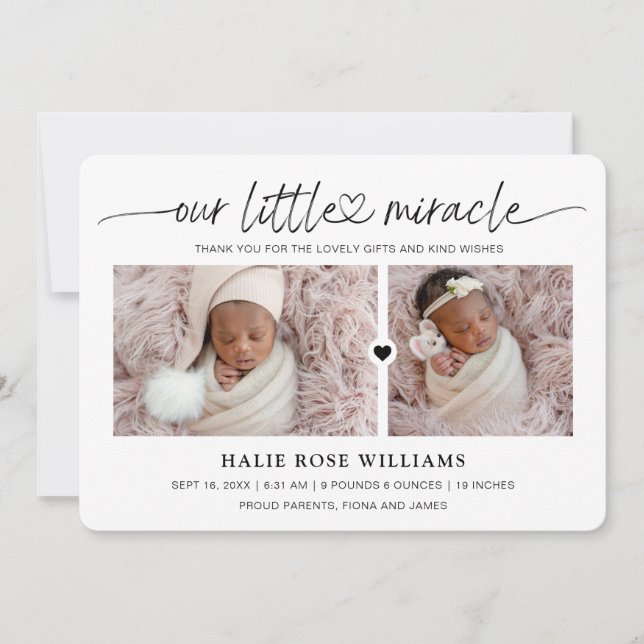 Anúncio Chic Our Little Miracle Photo Collage Birth (Frente)