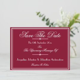 Anúncio Chic White Script Bordas Burgundy Save The Date