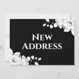 Anúncio Chique Moderno Preto Branco Floral Novo Endereço